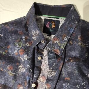 Floral-Print Men's Button-Up Shirt - Navy